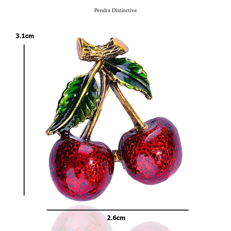PENDRA Cherryelle Classic Enamel Cherry Brooch