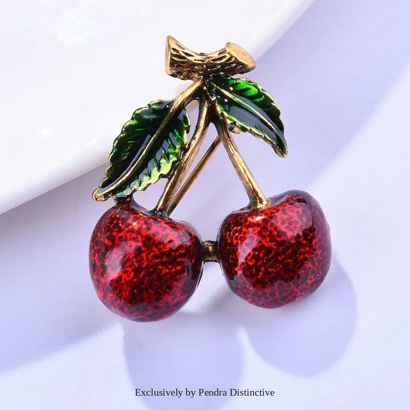 PENDRA Cherryelle Classic Enamel Cherry Brooch