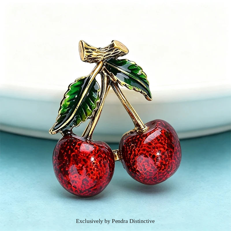 PENDRA Cherryelle Classic Enamel Cherry Brooch