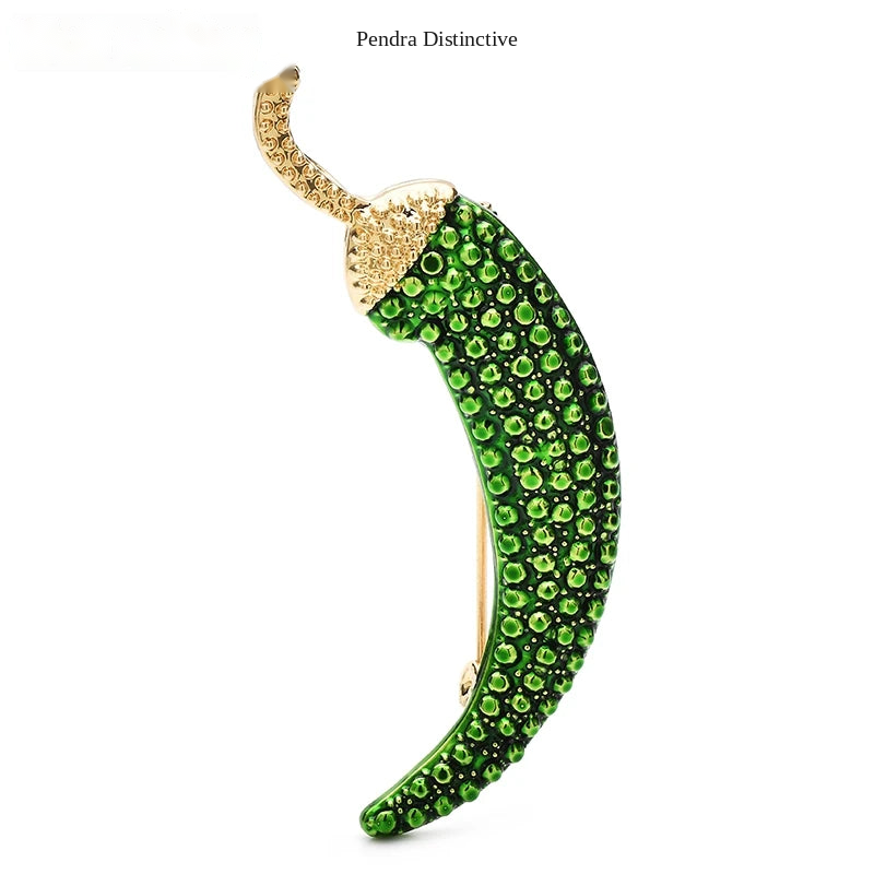 PENDRA Chili Rhinestone Pepper Brooch