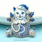 PENDRA Christmas Kitty Rhinestone Brooch