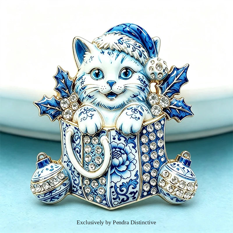 PENDRA Christmas Kitty Rhinestone Brooch