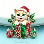 PENDRA Christmas Kitty Rhinestone Brooch