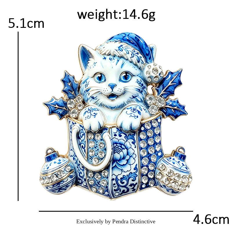 PENDRA Christmas Kitty Rhinestone Brooch