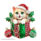PENDRA Christmas Kitty Rhinestone Brooch