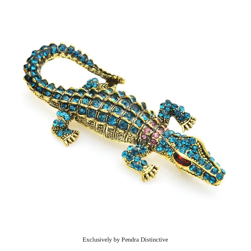 PENDRA Classic Crocodile Rhinestone Animal Brooch