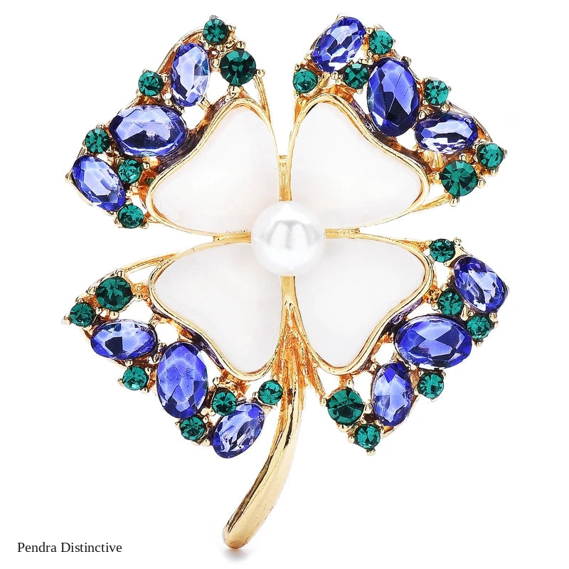 PENDRA Clovera Rhinestone Clover Leaf Brooch