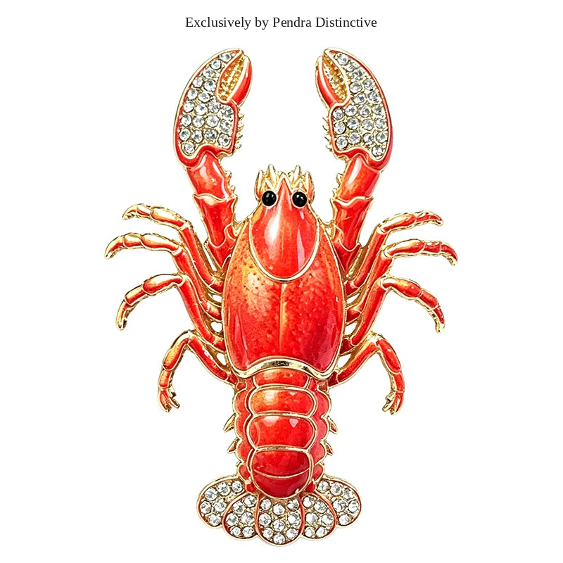 PENDRA Coastal Lobster Rhinestone Metal Brooch