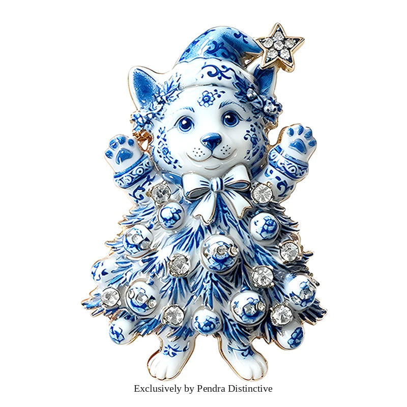 PENDRA Corgi Rhinestone Christmas Tree Brooch