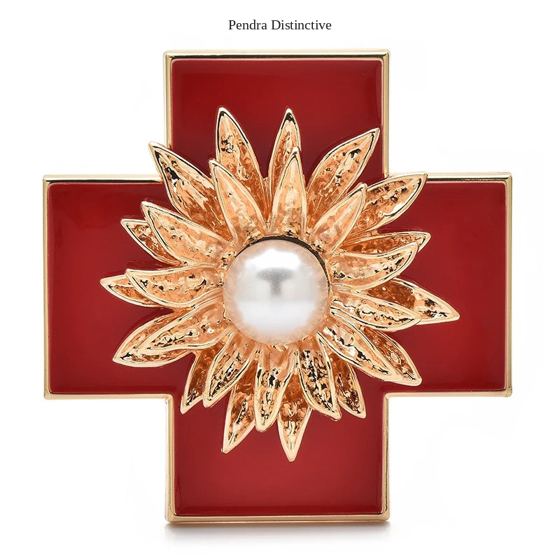 PENDRA Crossbloom Big Flower Cross Brooch