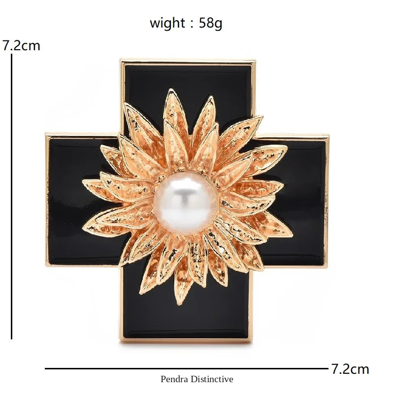 PENDRA Crossbloom Big Flower Cross Brooch