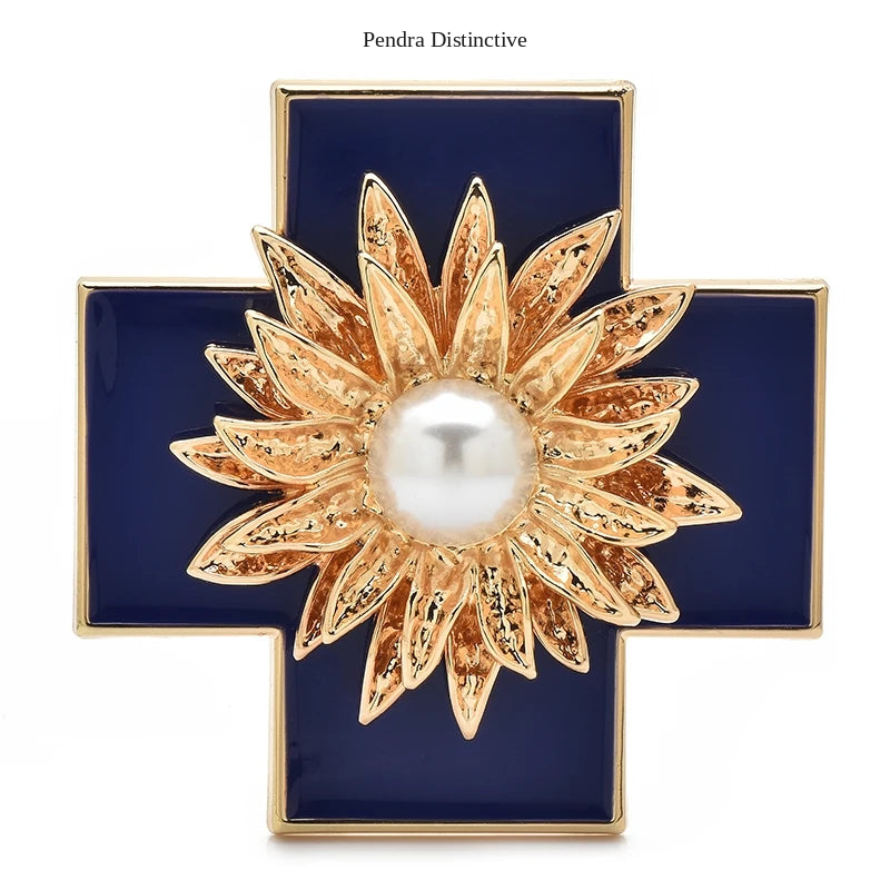 PENDRA Crossbloom Big Flower Cross Brooch