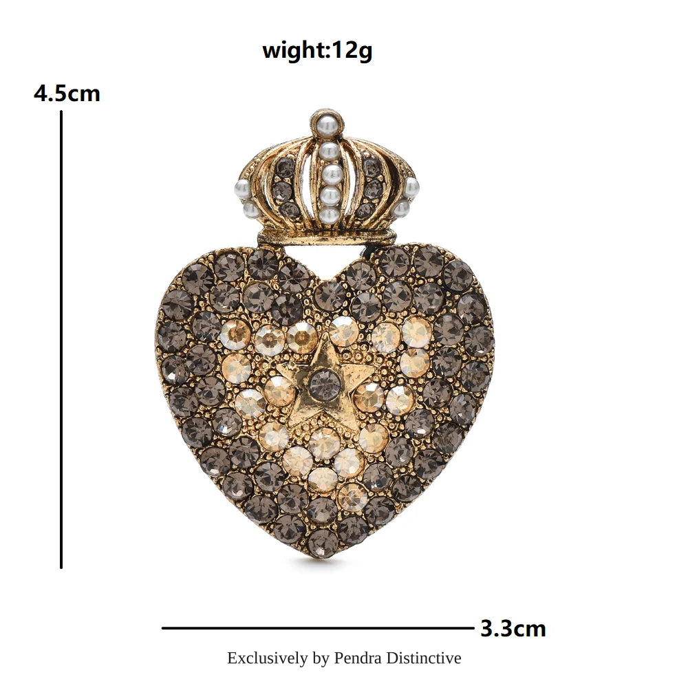 PENDRA Retro Crown Heart Brooch