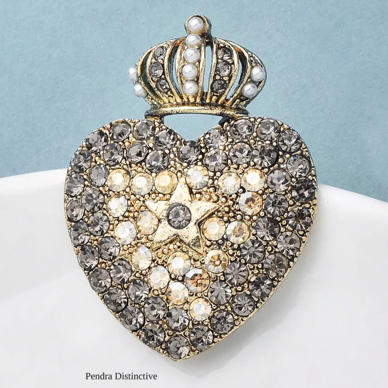 PENDRA Vintage Crown Heart Brooch