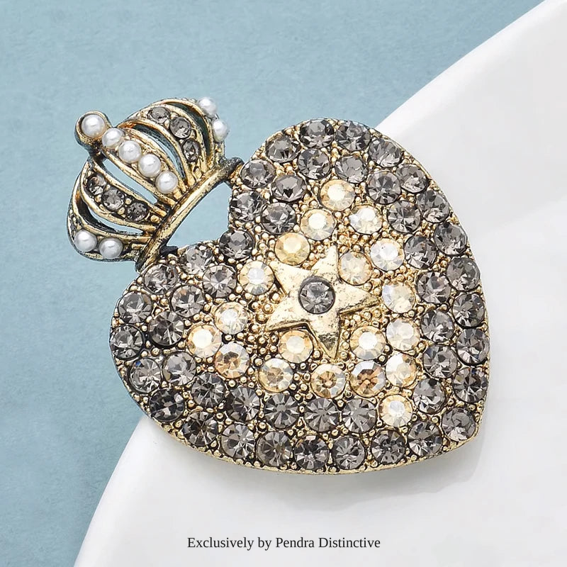 PENDRA Vintage Crown Heart Brooch