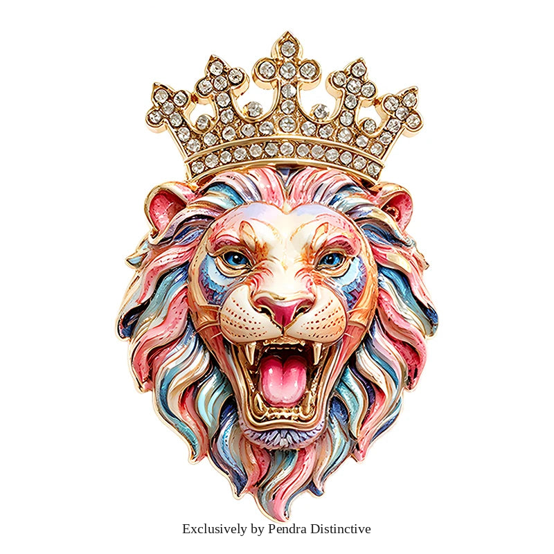 PENDRA Crown Lion Rhinestone Brooch