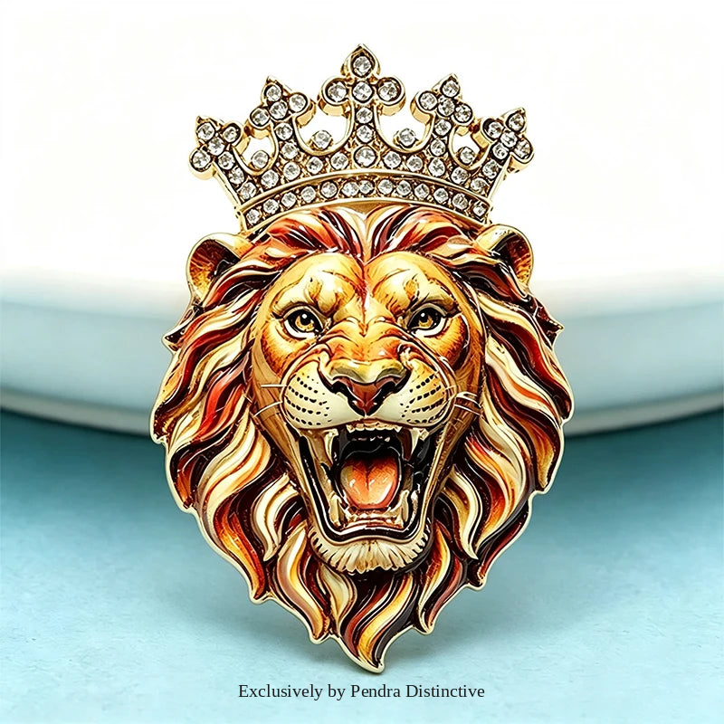 PENDRA Crown Lion Rhinestone Brooch