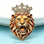 PENDRA Crown Lion Rhinestone Brooch