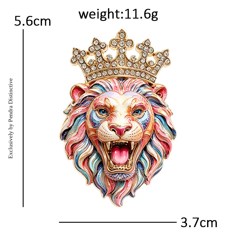 PENDRA Crown Lion Rhinestone Brooch