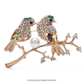 PENDRA Crystal Couple Birds Bullfinch Brooch