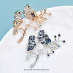 PENDRA Crystal Couple Birds Bullfinch Brooch
