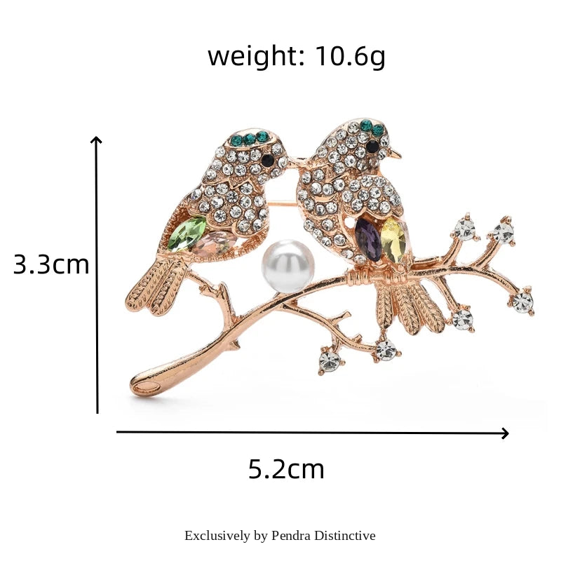 PENDRA Crystal Couple Birds Bullfinch Brooch