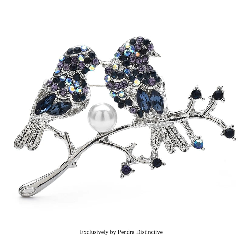 PENDRA Crystal Couple Birds Bullfinch Brooch