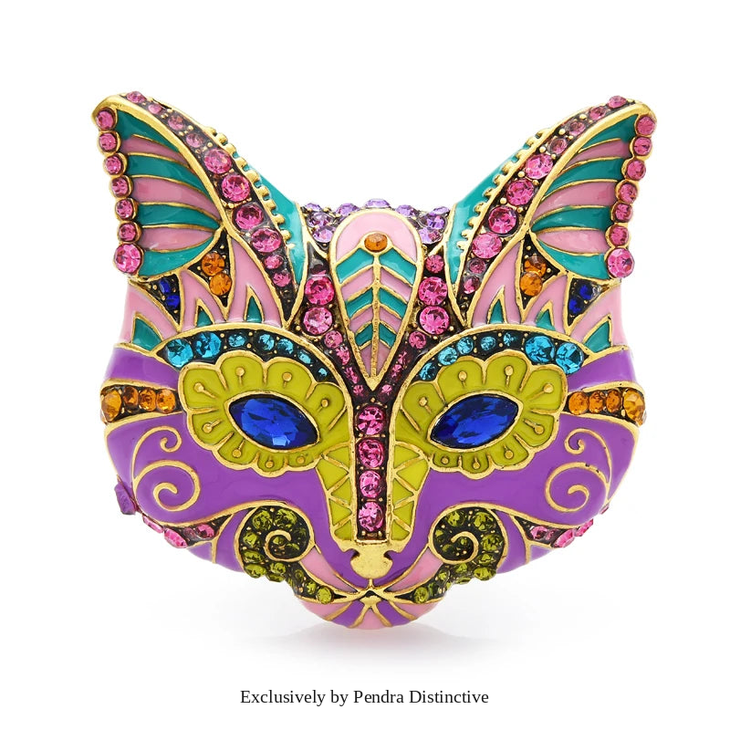 PENDRA Crystal Eye Cat Fox Enamel Brooch