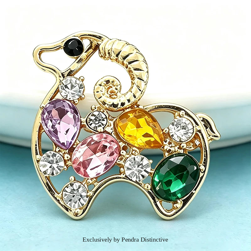PENDRA Crystal Goat Animal Brooch