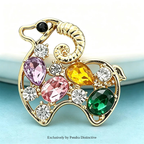 PENDRA Crystal Goat Animal Brooch