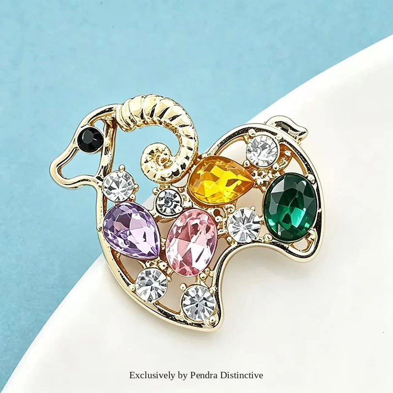 PENDRA Crystal Goat Animal Brooch