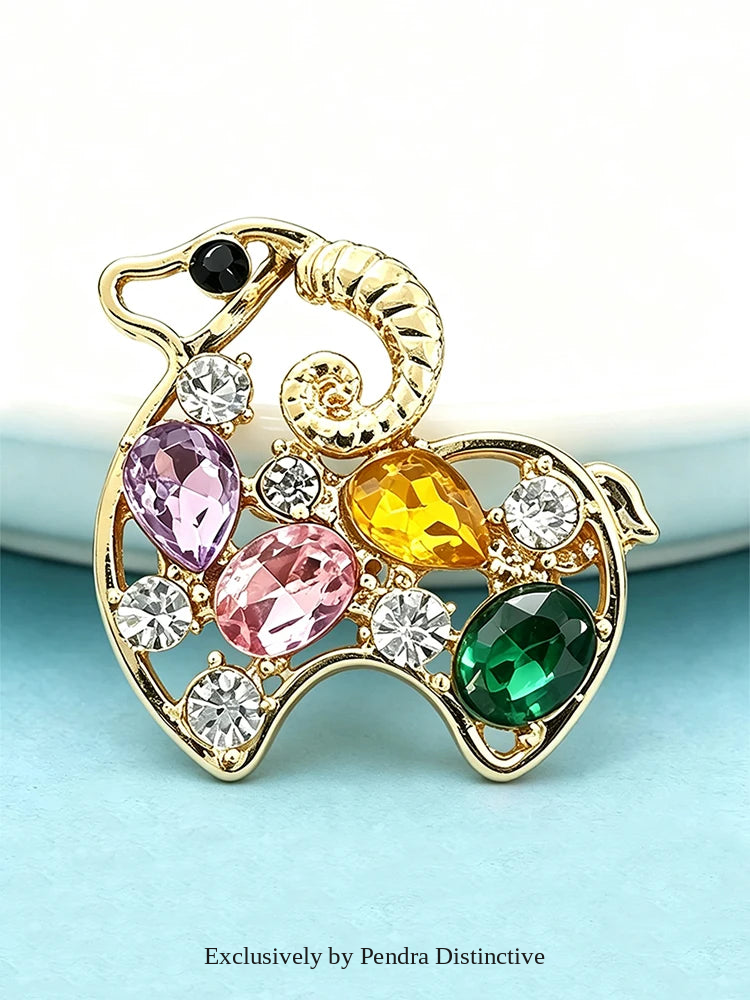 PENDRA Crystal Goat Animal Brooch