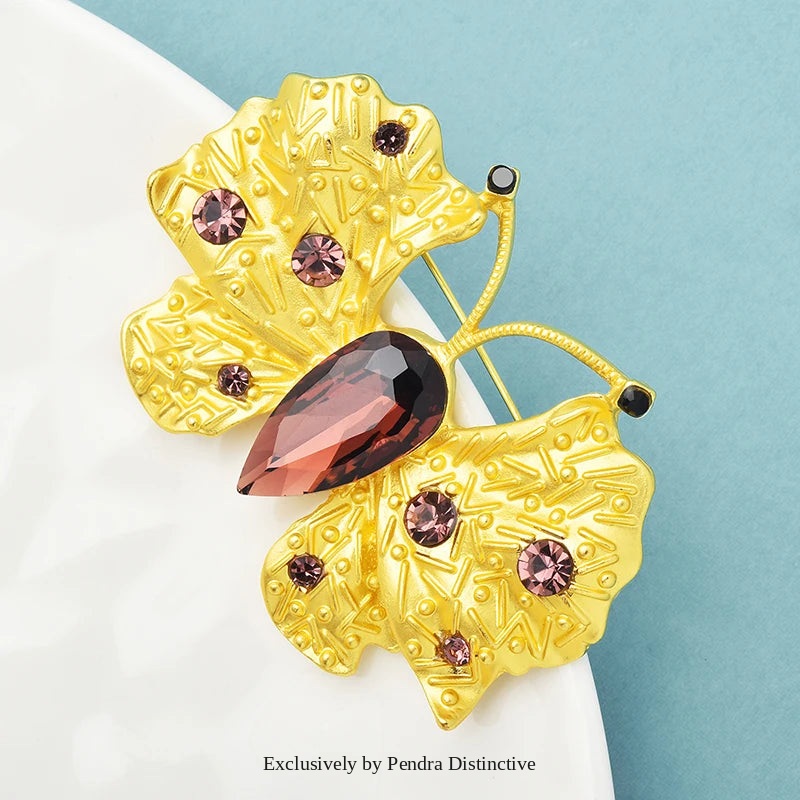 PENDRA Crystal Golden Butterfly Brooch