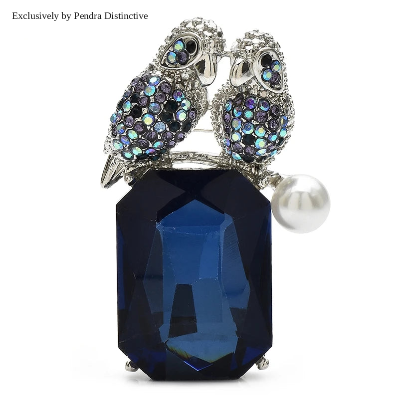 PENDRA Crystal Singing Birds Rhinestone Brooch
