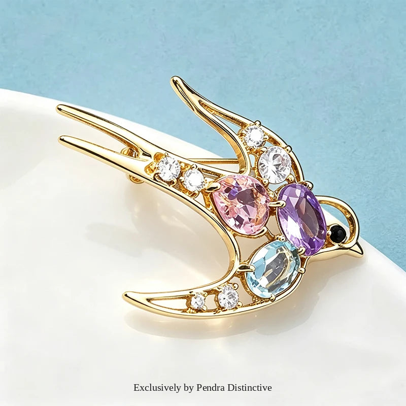 PENDRA Crystal Swallow Flying Bird Brooch
