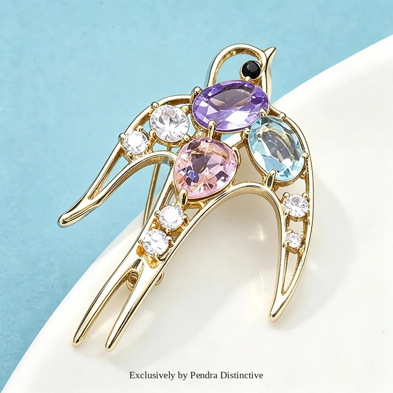 PENDRA Crystal Swallow Flying Bird Brooch