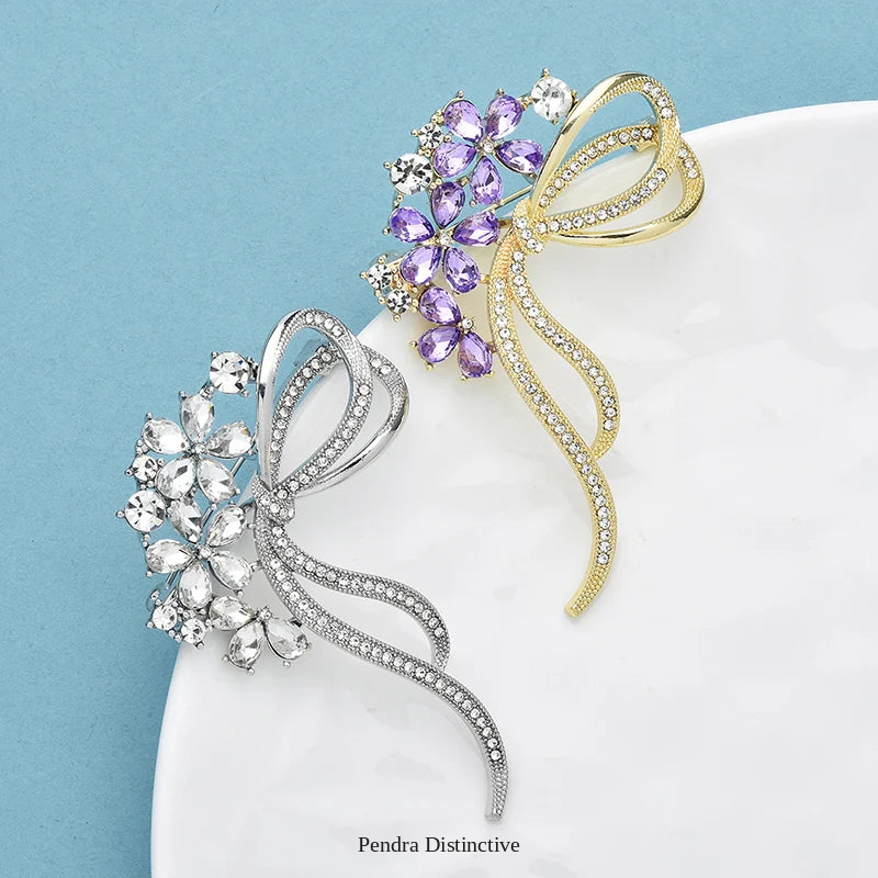 PENDRA Crystelle Purple Clear Crystal Flower Brooch