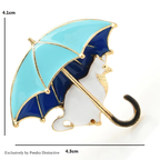 PENDRA Cute Cat Under Umbrella Brooch