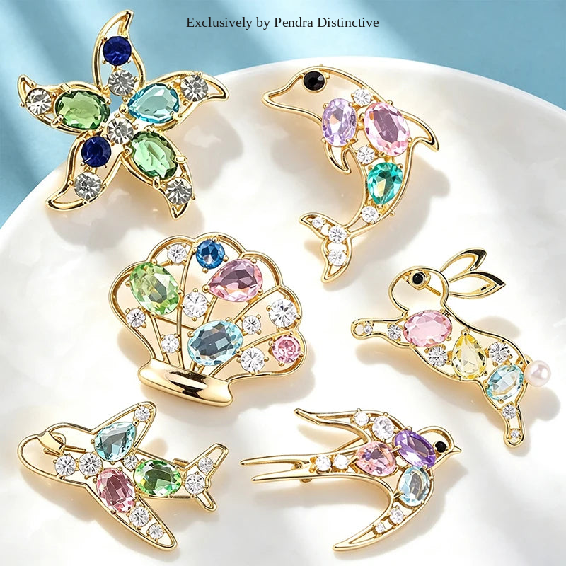PENDRA Cute Crystal Animal Brooch