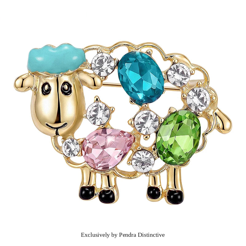 PENDRA Cute Crystal Sheep Brooch