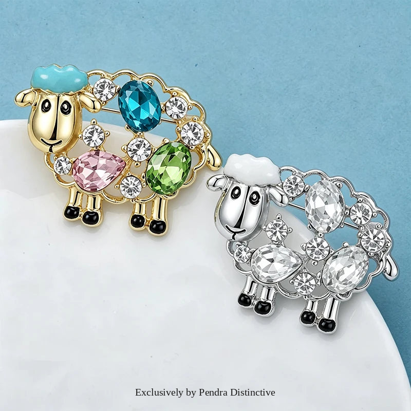 PENDRA Cute Crystal Sheep Brooch