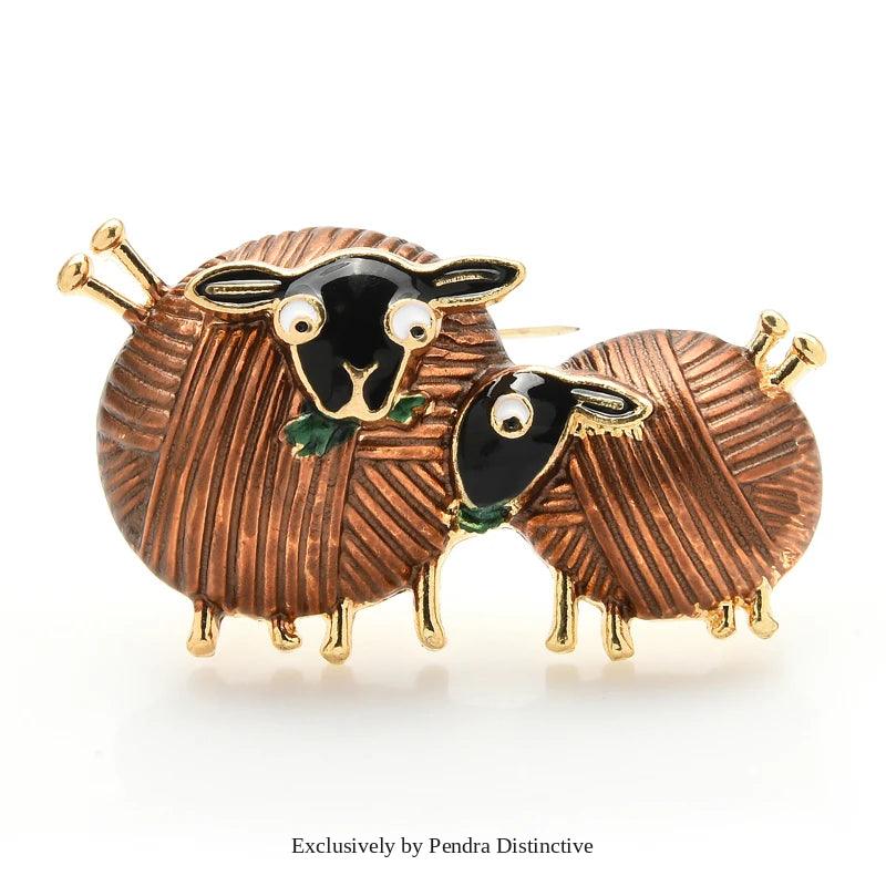 PENDRA Cute Eating Grass Couple Sheep Brooch