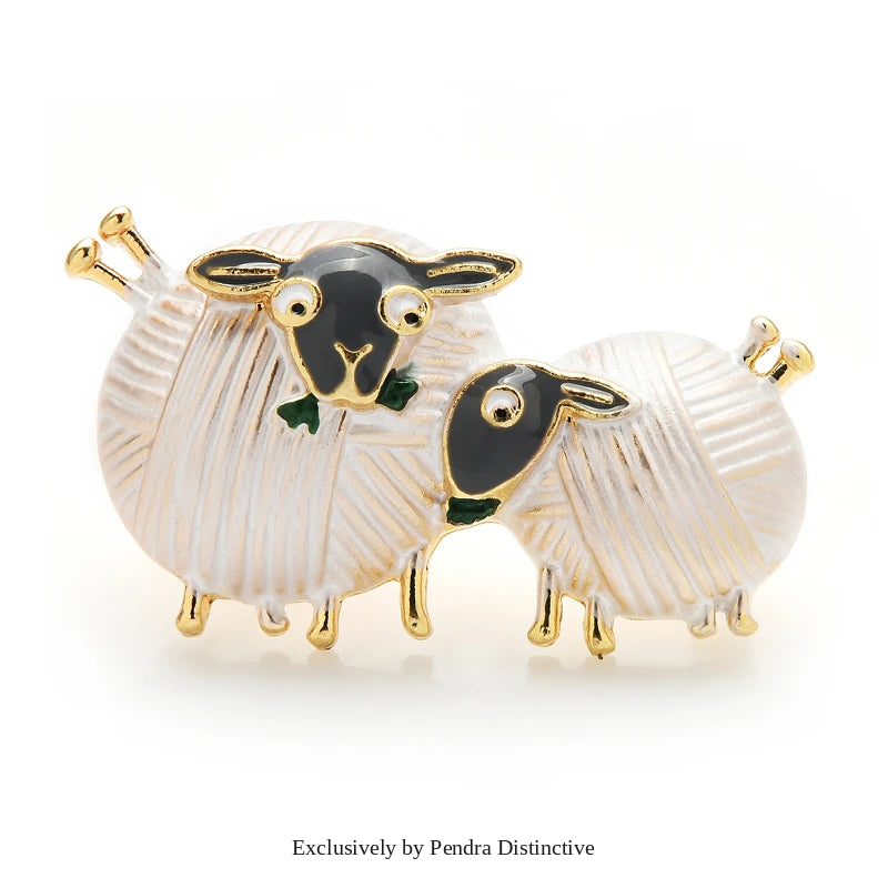 PENDRA Cute Eating Grass Couple Sheep Brooch