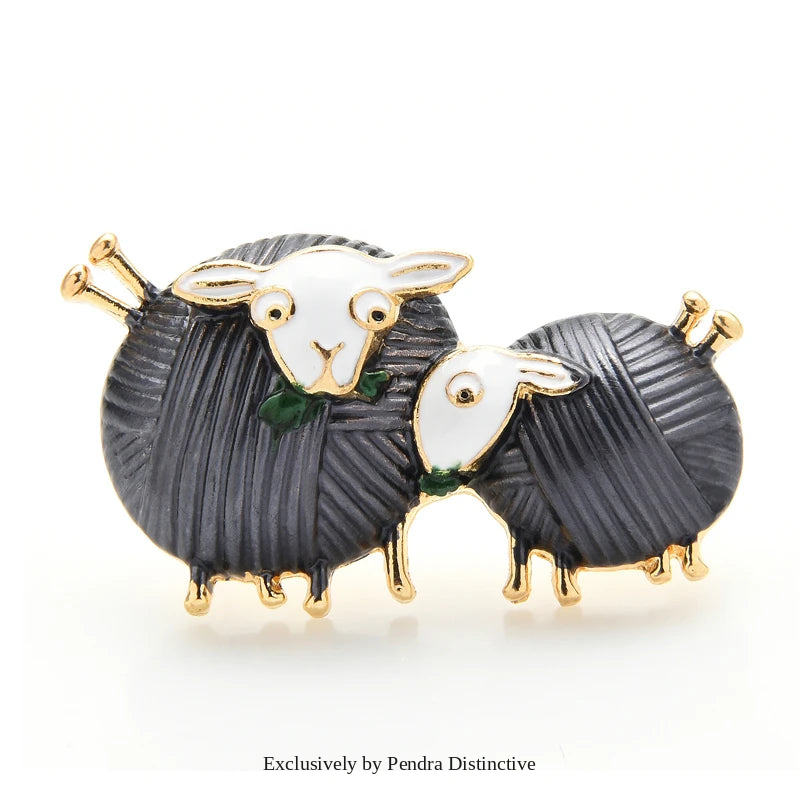 PENDRA Cute Eating Grass Couple Sheep Brooch