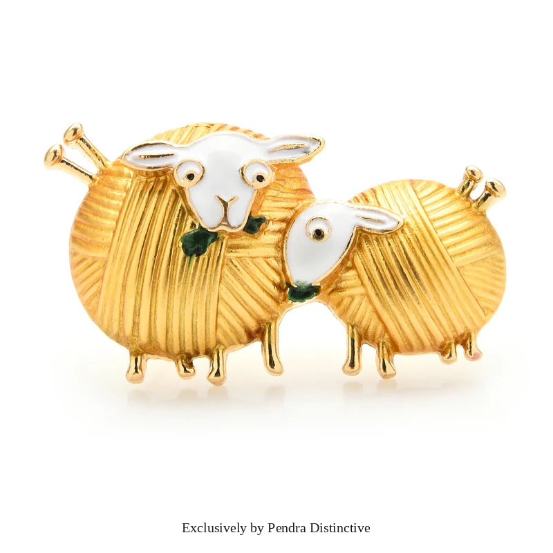 PENDRA Cute Eating Grass Couple Sheep Brooch