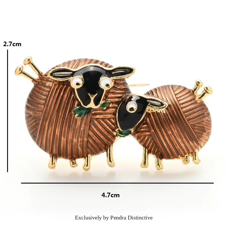 PENDRA Cute Eating Grass Couple Sheep Brooch