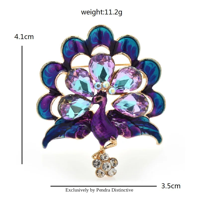 PENDRA Cute Glass Peacock Brooch