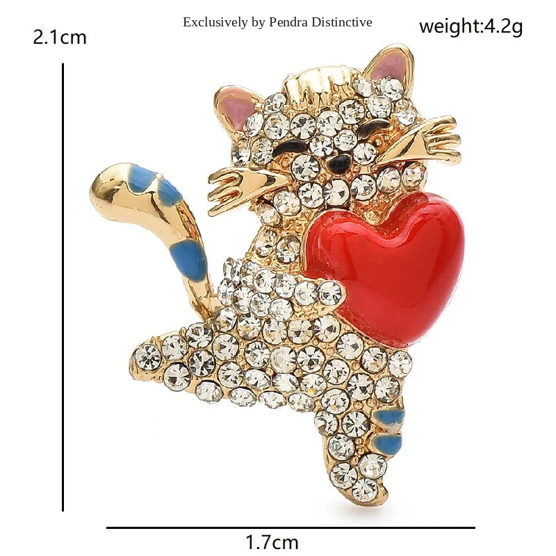 PENDRA Cute Heart Cat Brooch