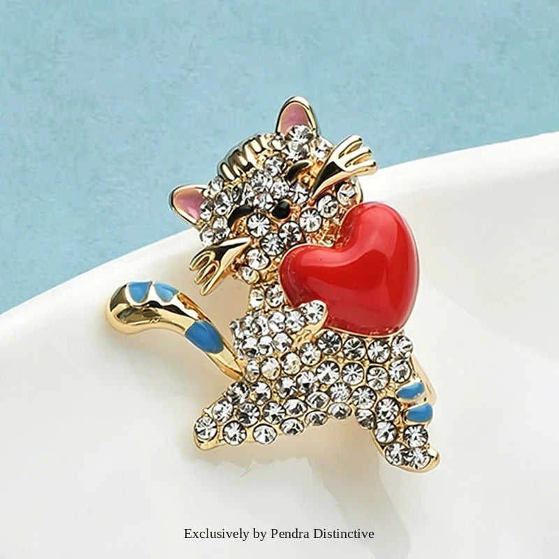 PENDRA Cute Heart Cat Brooch