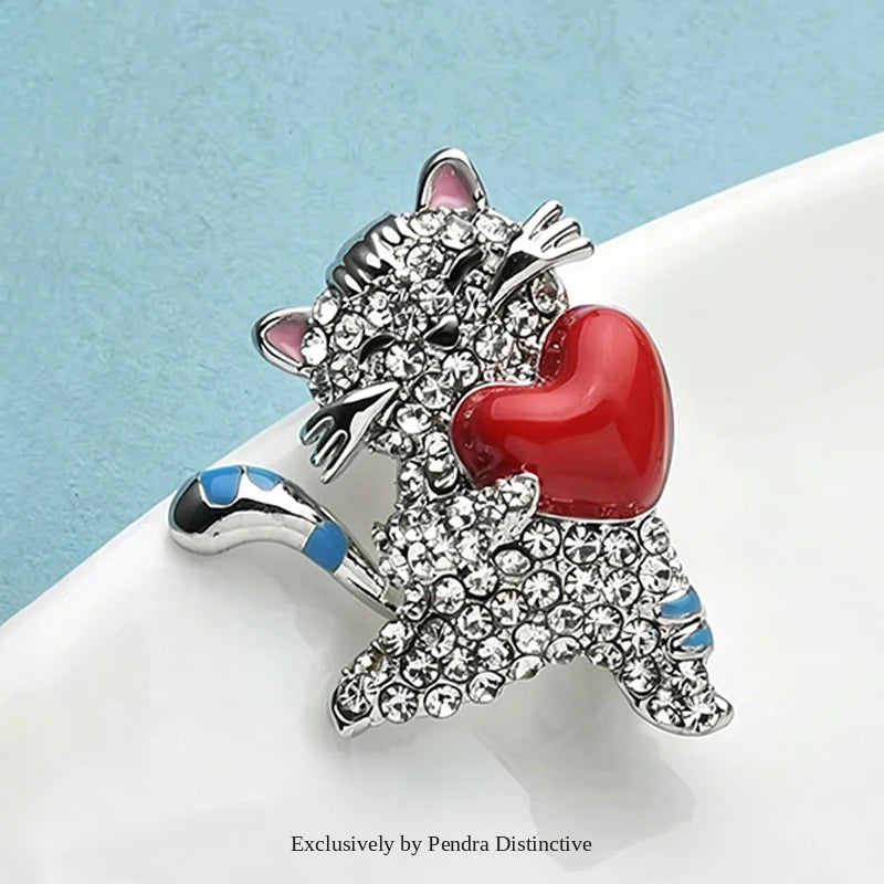 PENDRA Cute Heart Cat Brooch